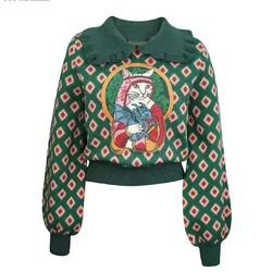 Cartoon Embroidered Jacquard Knit Sweater Pullover Women Stylish Vintage Fashion Chic Tops Autumn Winter Long Sleeve Jumper 2024