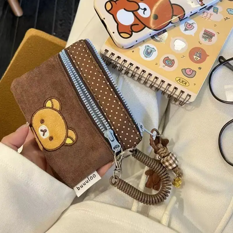 Neue Kawaii-Geldbörse, originelles Cartoon-Bären-Design, doppellagige Kosmetiktasche, niedliche Cartoon-Lippenstift- und Kopfhörertasche, tragbare Aufbewahrungstasche, Geschenk – Detail 1