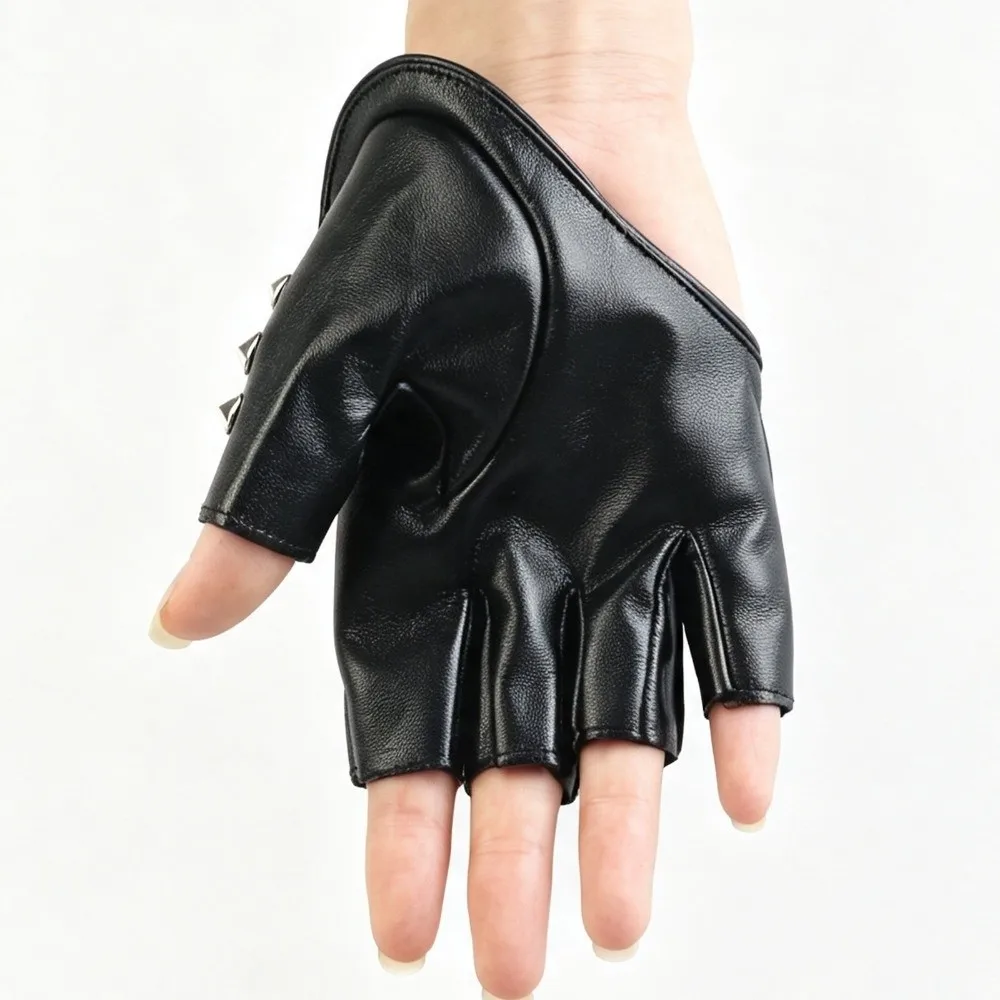 Studded Design Punk Studded Gloves Rivet Detail Half Finger Style Half Finger Gloves PU Leather Material Unisex Fit