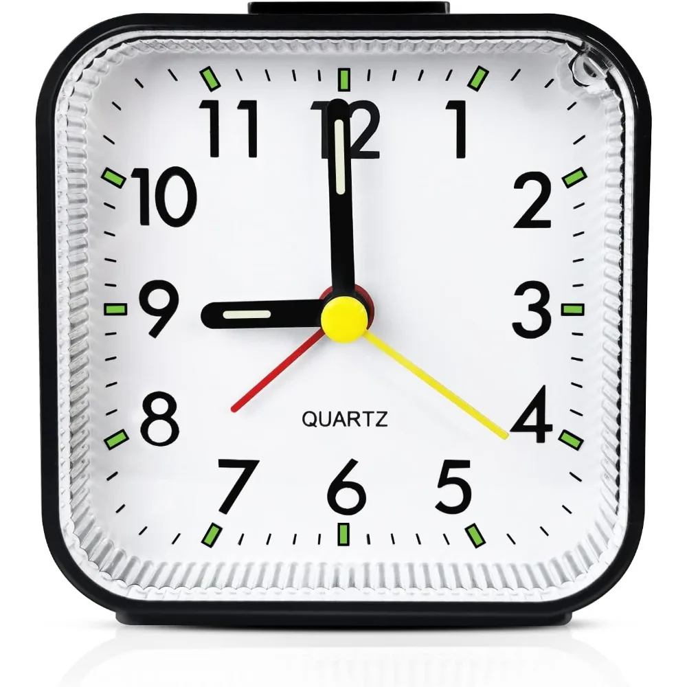 

Miniature analog travel alarm clock, battery powered, silent bedside alarm clock