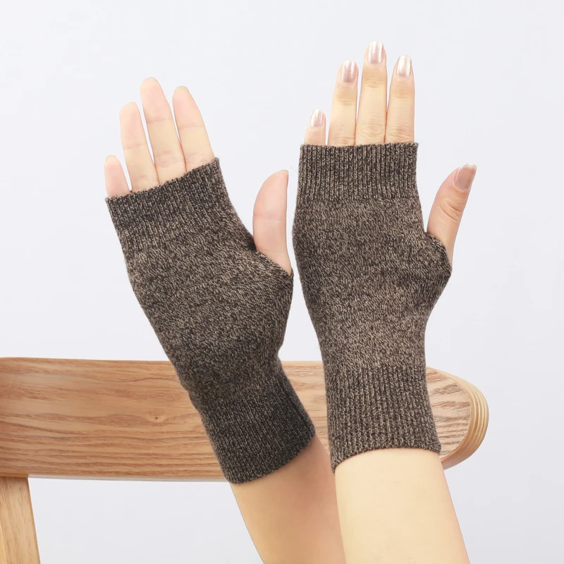 Ailaile Fleece Half Finger Gloves Women Lovely Couples in Autumn and Winter Warm and Fingerless Short Knitted Open Fingers