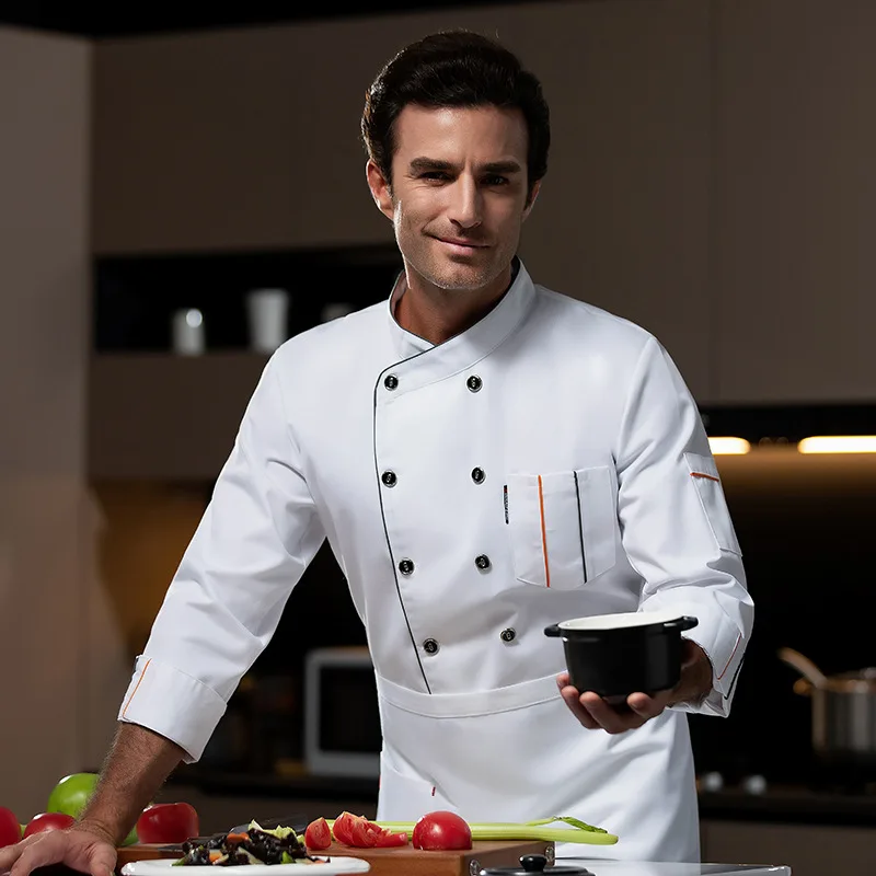 Uniforme de chef de restaurante ocidental, roupa de outono inverno, catering, hotel, cantina, padeiro, loja de bolos, roupas de trabalho, manga longa