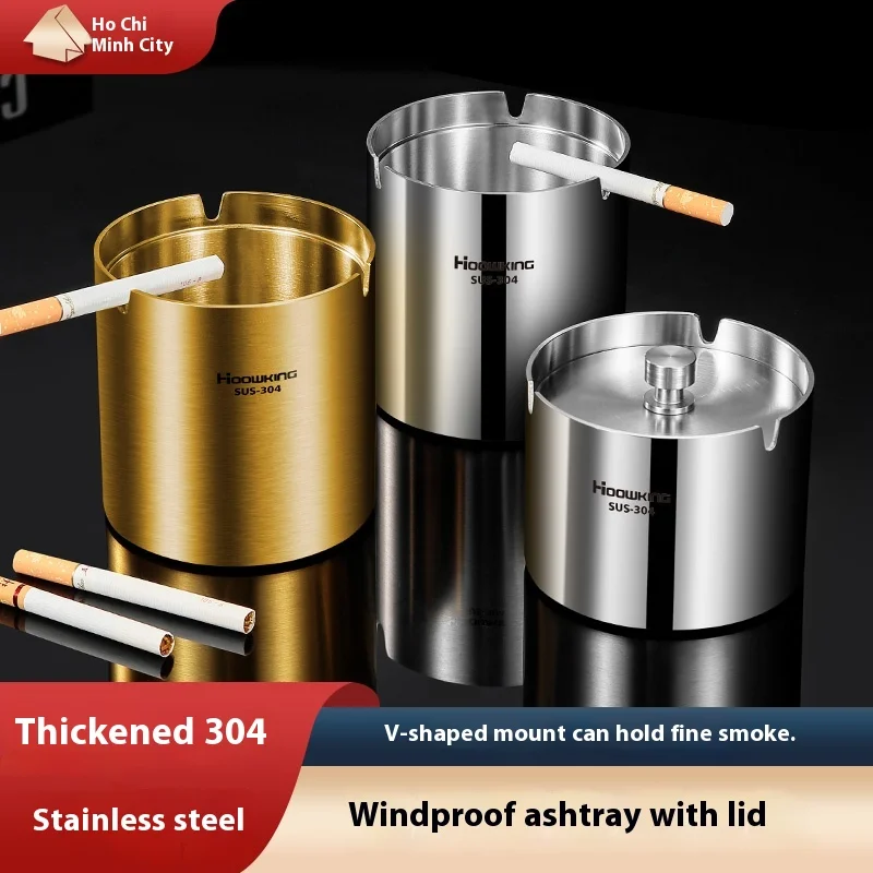 

Light luxury stainless steel ashtray anti-fly ash high-grade cover anti-smoke smell car creative personality trend home living