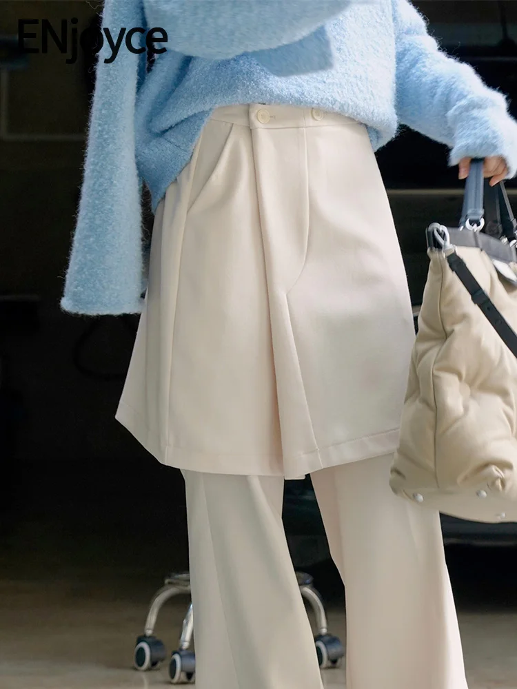 

ENjoyce 2023 Winter Women Vintage Slanted Front Desigh A-line Half Skirts Korean Fashion High Waist Short Skirt Streetwear