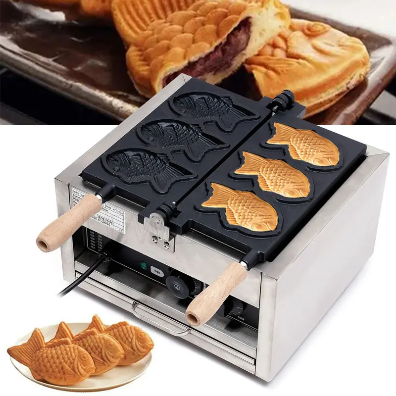 Electric Fishes Shape Big Fish Cone Waffle Maker Commercial Open Mouth Ice Cream Taiyaki Machine Muffin Iron Oven 110V/220V