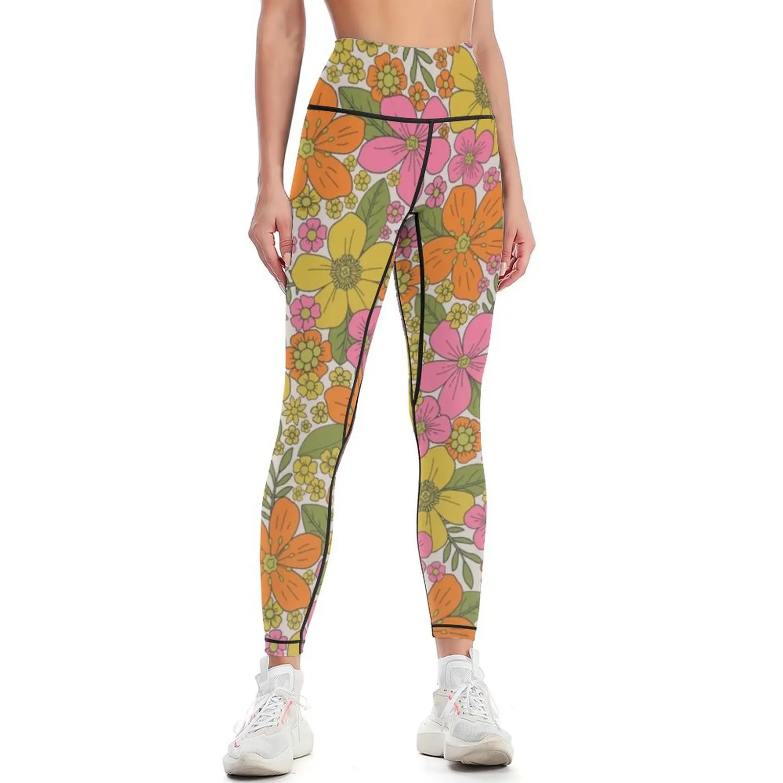 

Groovy 1960s Floral Flower Power Leggings Training pants legings for fitness active wear harem pants Womens Leggings