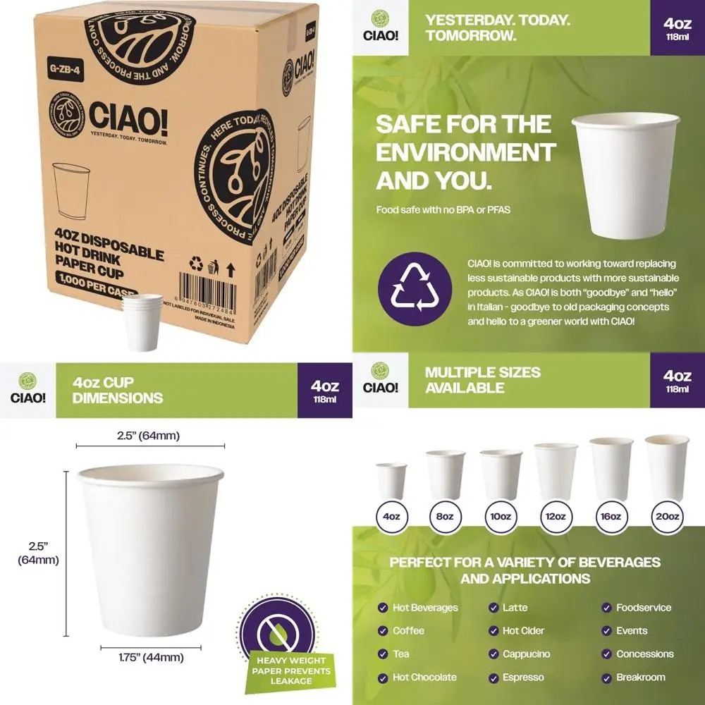 

Одноразовые стаканчики для горячей бумаги на 4 унции, диаметр 63 мм, 2000 шт., оптовая упаковка для обслуживания напитков