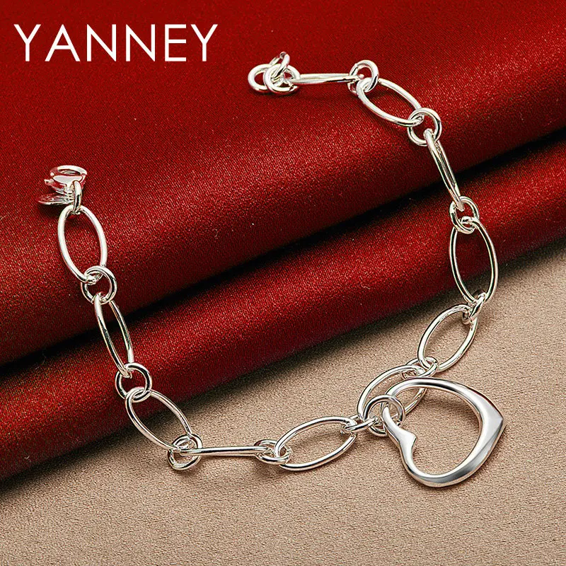 Nuevo Pulsera con colgante de corazón Simple fino de Plata de Ley 925 para mujer, abalorio de lujo, joyería para fiesta de compromiso y boda