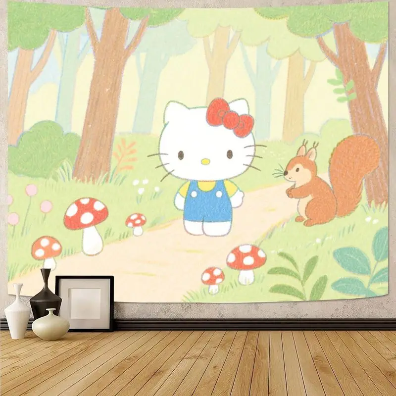 

1 шт. гобелен Sanrio Hello Kitty Kawaii Forest. Настенное искусство с милой белкой и грибами для декора детской комнаты для девочек. Идеальный подарок.