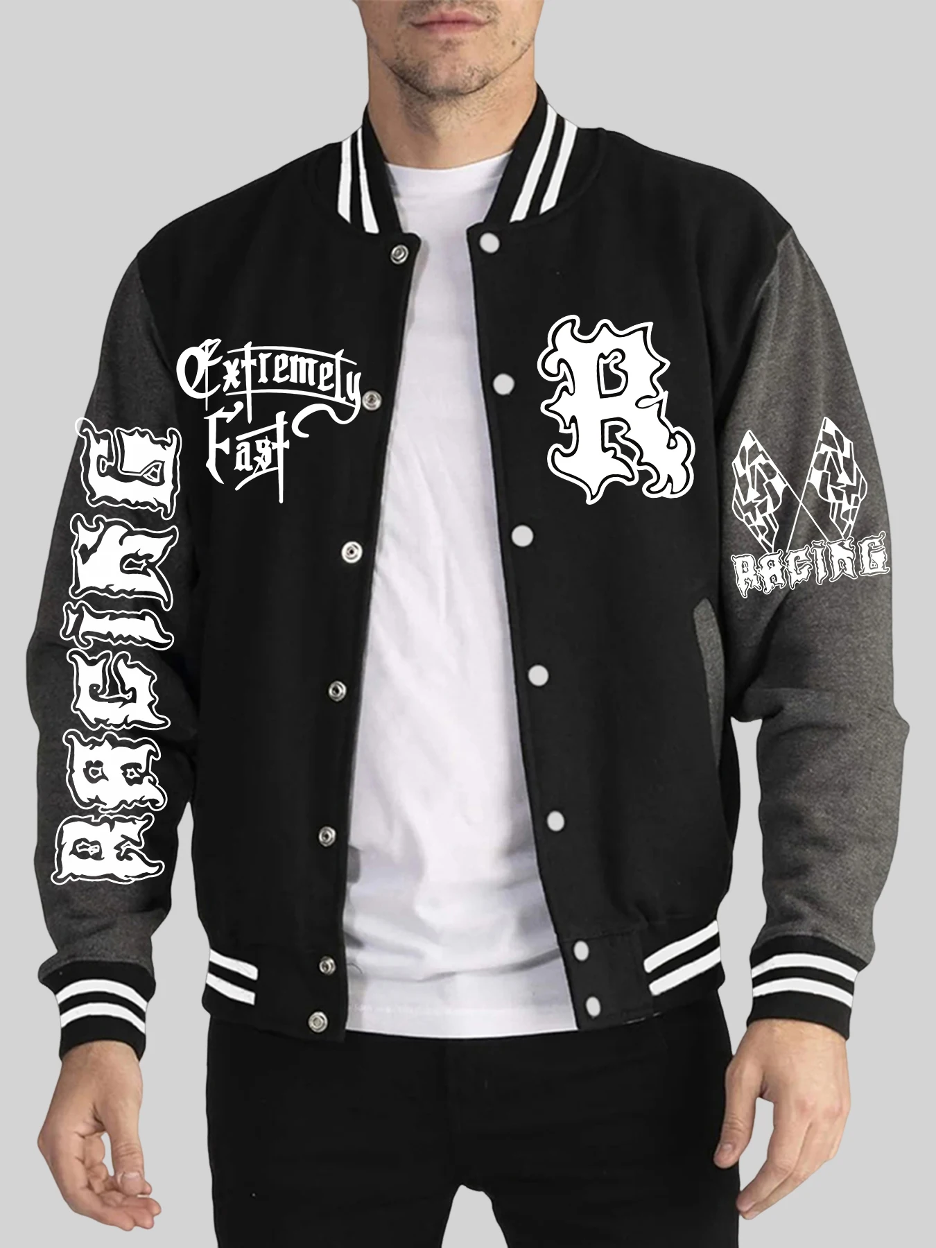 

Racing Art Letter Creative Printed Men Streetwear Autumn Winter Baseball Uniform Oversized Fashion Tops Street Comfy Jacket