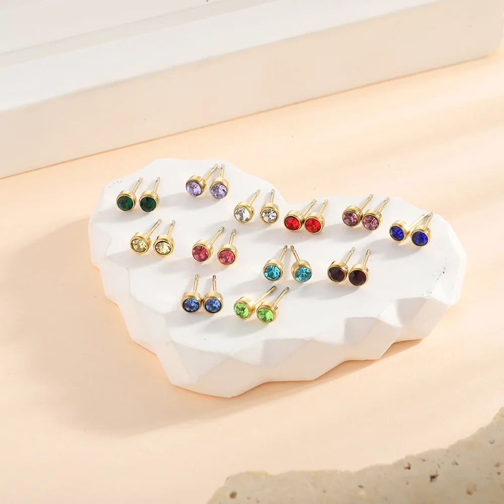 12 Monate Mini Runde Geburtsstein-Ohrstecker, vergoldet, kleine Mini-Zirkon-Ohrringe, personalisiertes Geschenk für Frauen – Detail 5
