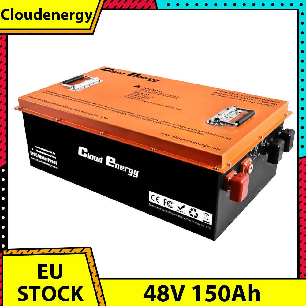 Cloudenergy 48V 150Ah LiFePO4 Deep Cycle Battery Pack for Golf Cart, 7680Wh Energy, Built-in 300A BMS, 6000+ Cycles Life