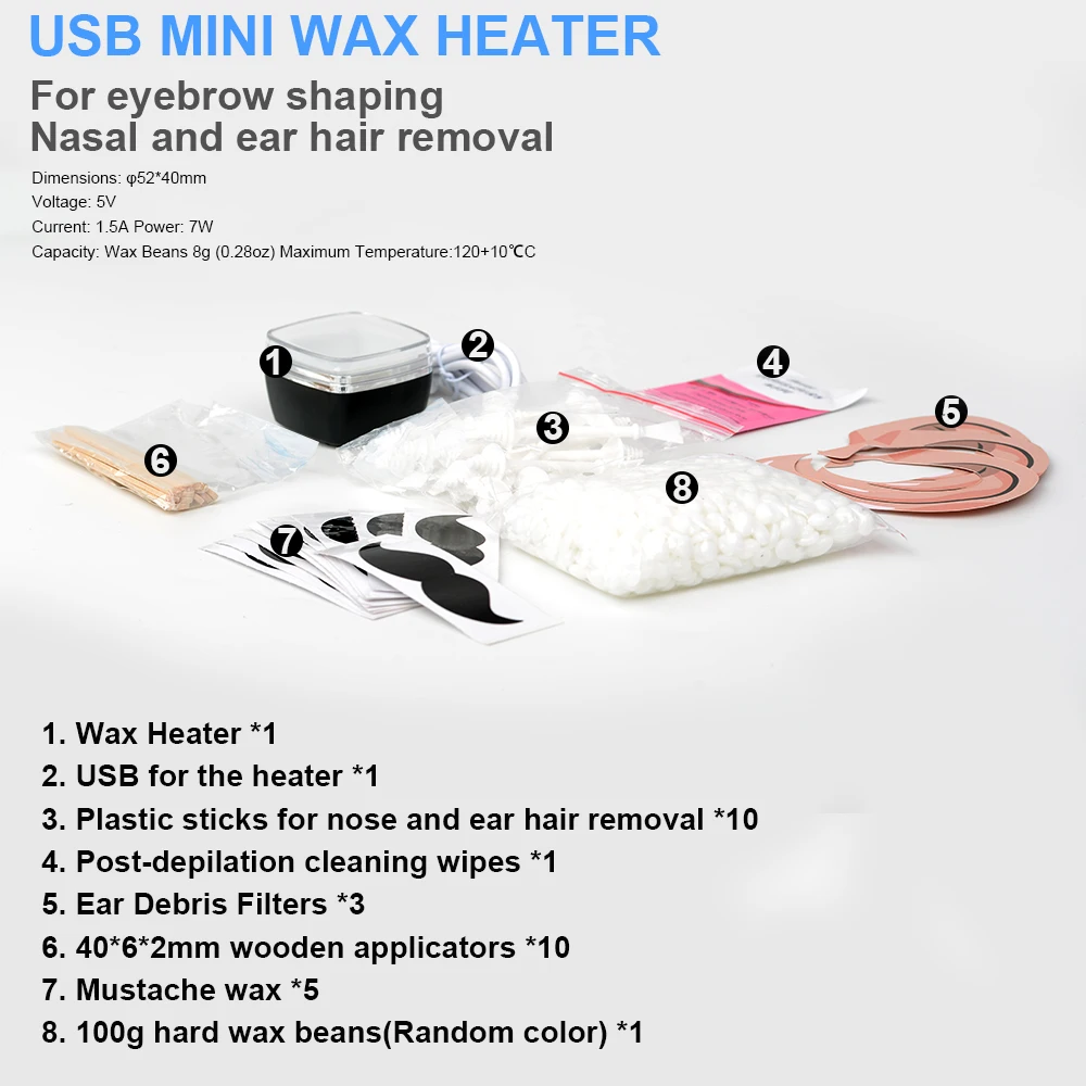 USB Mini Wax Heating Machine Wax Heater Kit  Melting Warmer Pot for Lips Eyebrow Nose Ear  Hair Remova For Men and Women view 6
