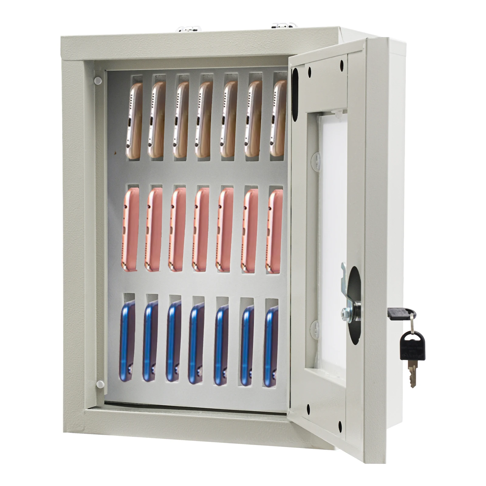 24-Slot Cell Phone Storage, Steel, Locking Design, Rust & Corrosion-Proof, Secure Management
