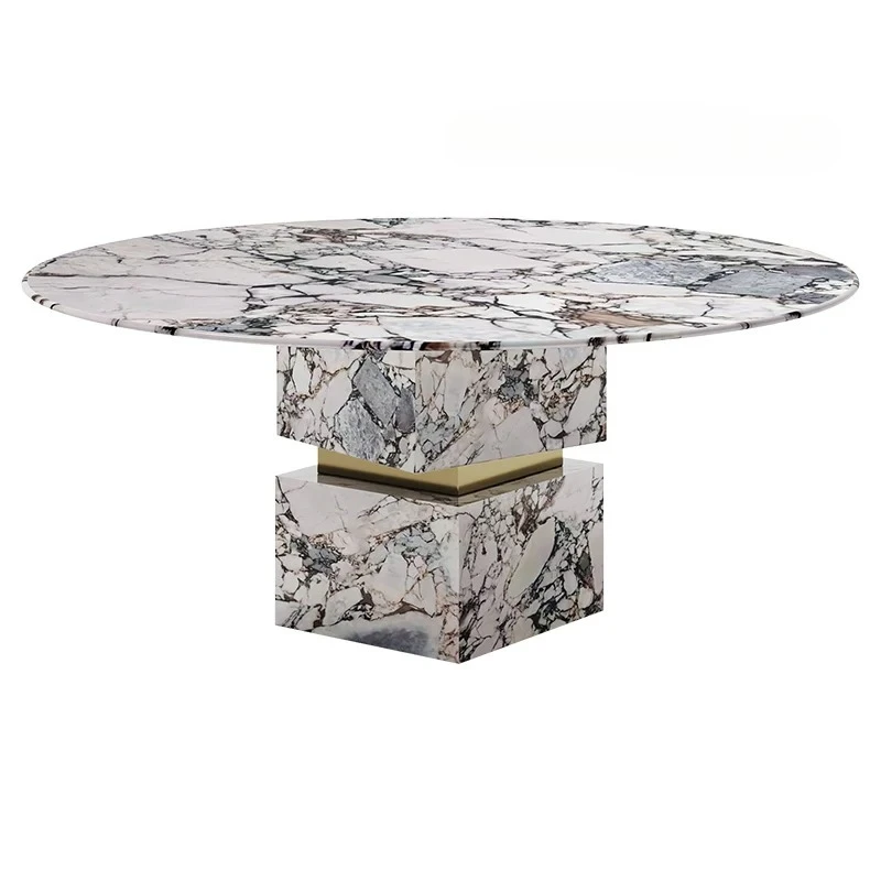

Обеденный стол из натурального мрамора, круглый стол, итальянский светлый роскошный простой обеденный стол и комбинация стульев, постмодернистский круглый