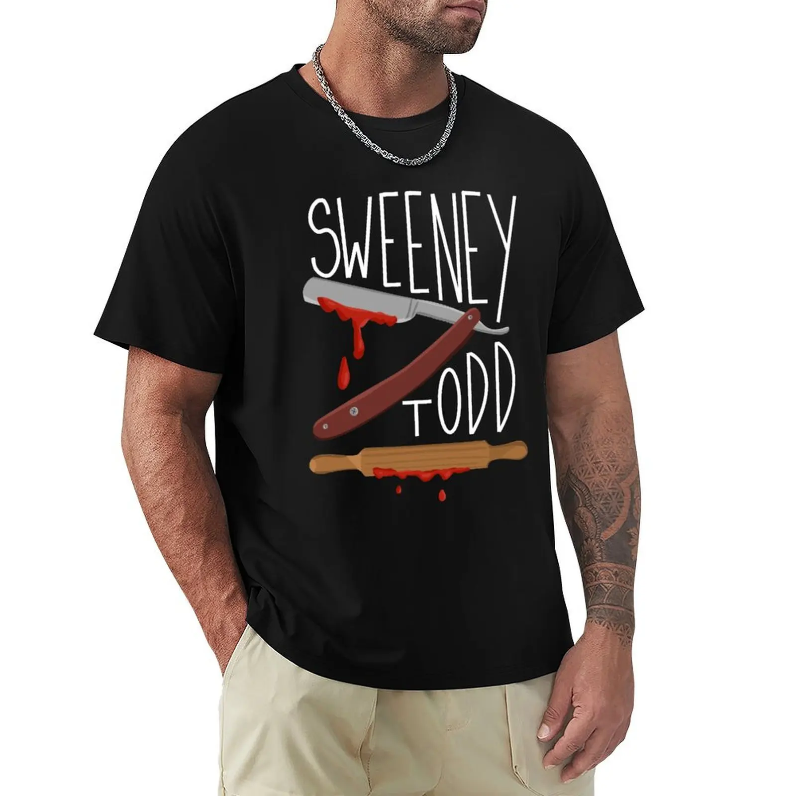 

Sweeney Todd: Razor and Rolling Pin T-Shirt plus sizes Funny t-shirt anime street wear mens t shirt graphic