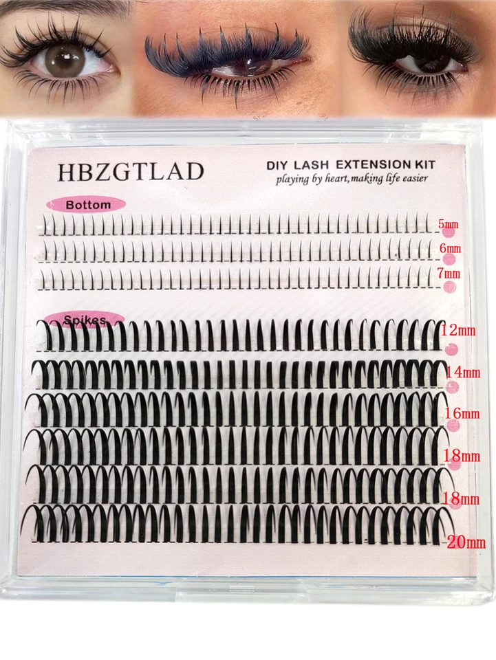 HBZGTLAD pestañas 80D/100D clúster de pestañas con base y volumen puntiagudo DIY pestañas de anime clúster extiende pestañas 2