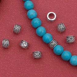 30pcs/Lot Vintage Geometry Pattern Big Hole Bucket Beads 7x5mm Bracelets Garment Beards Charm Spacers DIY Jewelry Accessories