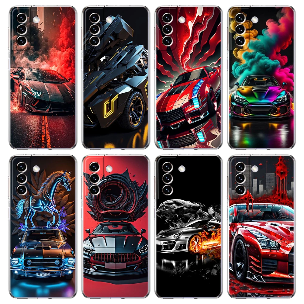 Cool Sports Car Phone Case for Samsung Galaxy S23 S20 FE S22 S21 Ultra M21 M22 M32 S10 S10E S9 S8 Plus 5G Transparent Shell Bags