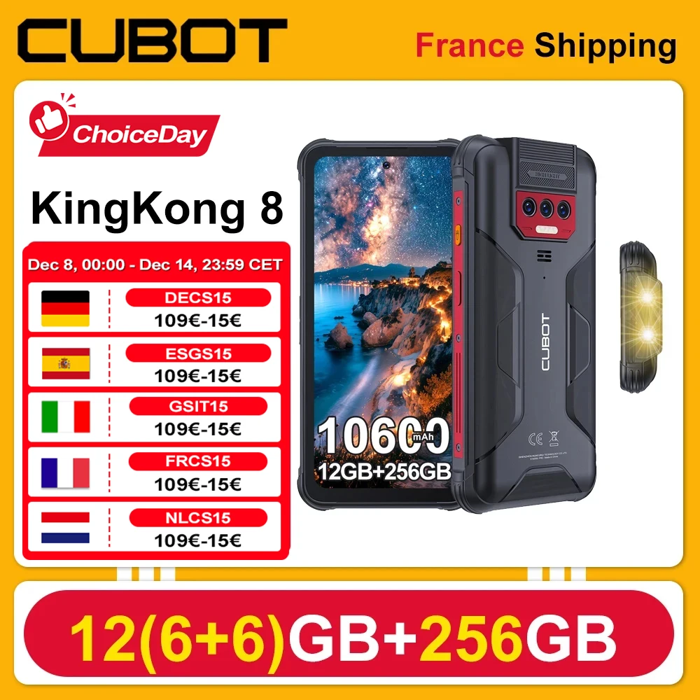 Smartphone Cubot KingKong 8 6,52" HD + 12(6+6)GB + 256GB - Batería de 10600 mAh(18W) - Android 13-cámara 48MP + 16MP- NFC/OTG