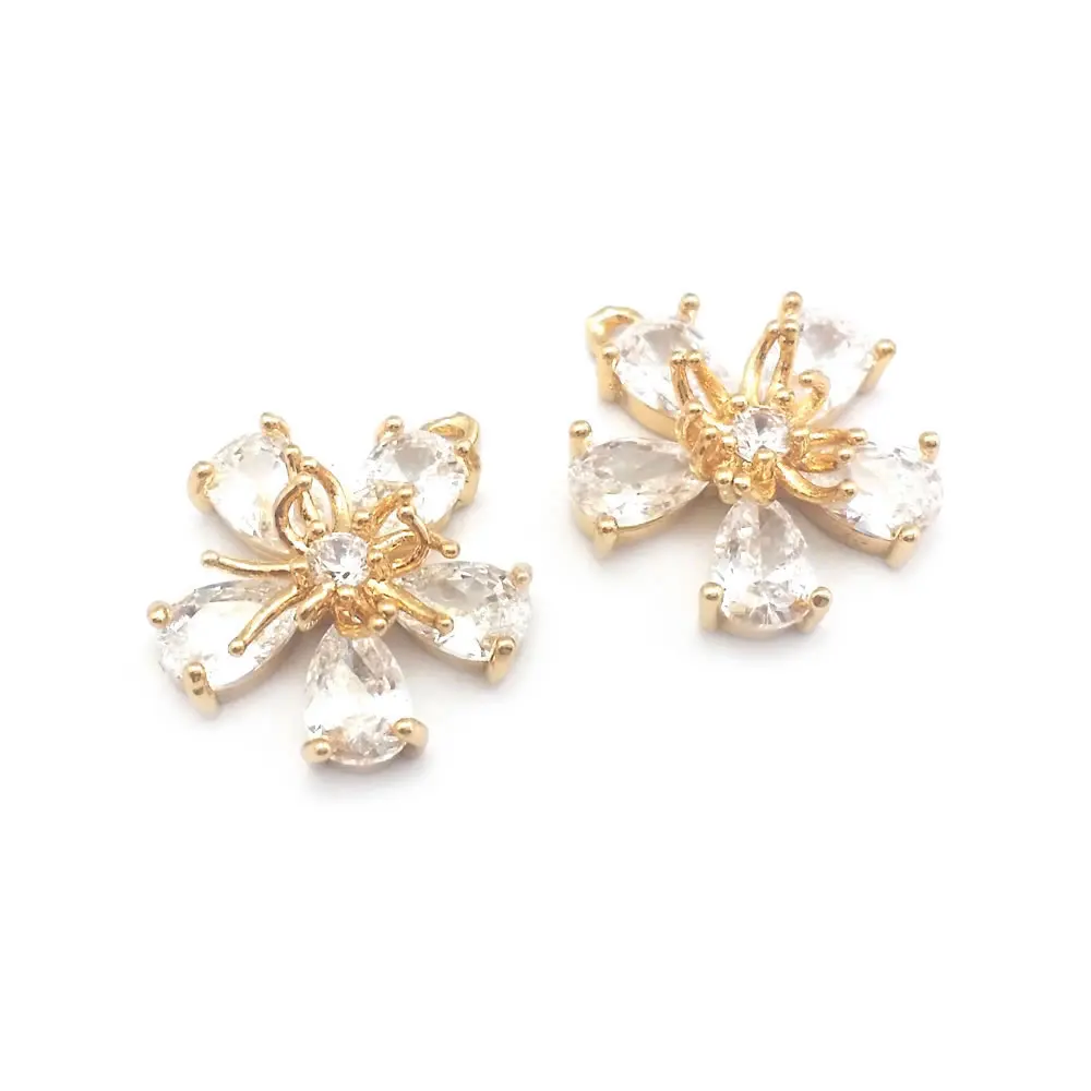 6PCS 14MM High Quality 18K Gold Color Brass and Glass Plum Flower Charms Pendants Jewelry Making Diy Findings Accessories