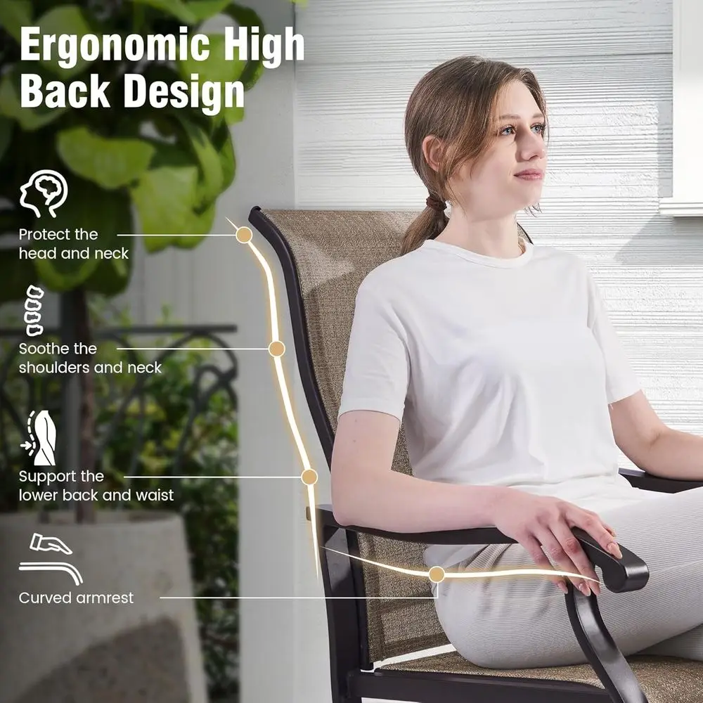 2-Piece Outdoor Swivel Rocking Chairs Set with Weather-Resistant Textilene and Metal Frame, Brown