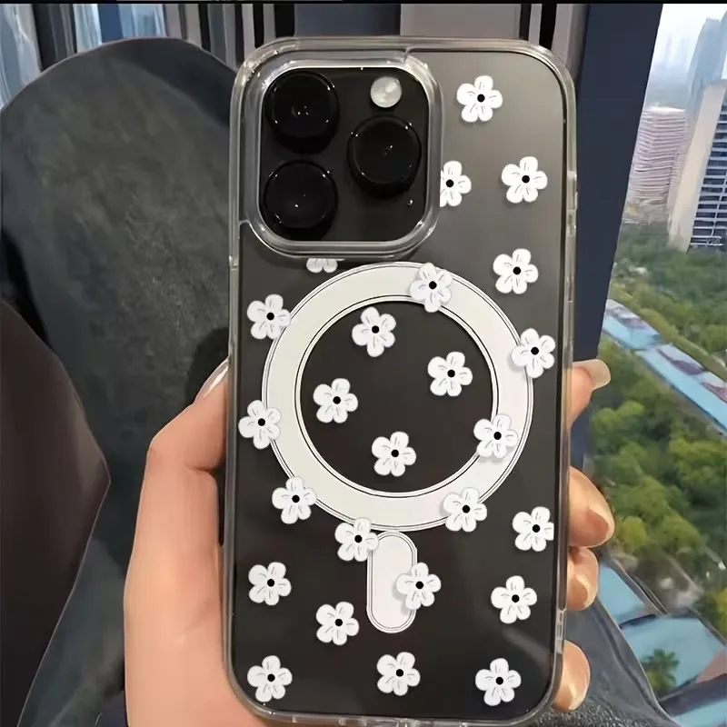 For iPhone 17 16 15 14 13 12 11 Pro Xs Max Plus Air Mini XR X 17e 16e White Small Flower Phone Case With Anti Drop Magsafe Cover - view 4