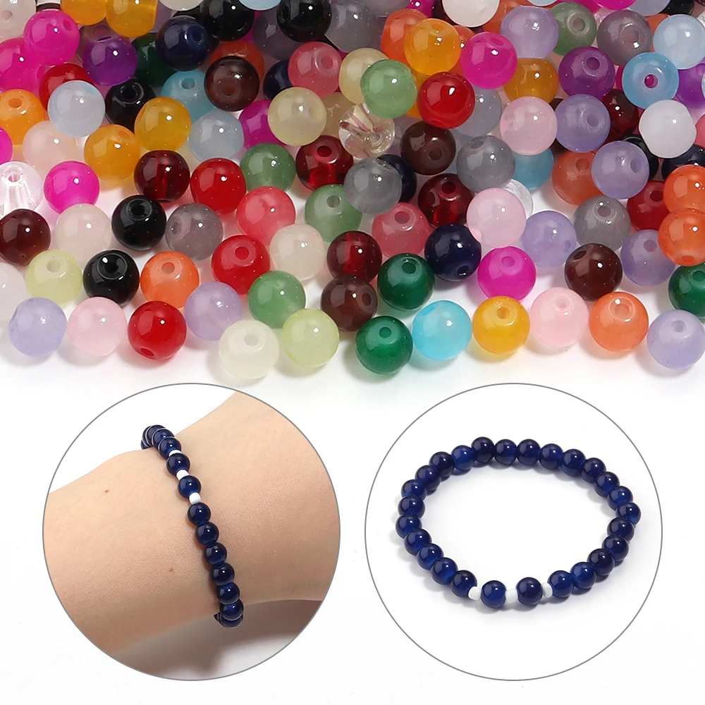 50pcs/lot 6mm Jelly Colored Glass Beads Imitation Jade Loose Spacer Glass Round Bead For DIY Charm Bracelet Necklace Accessories