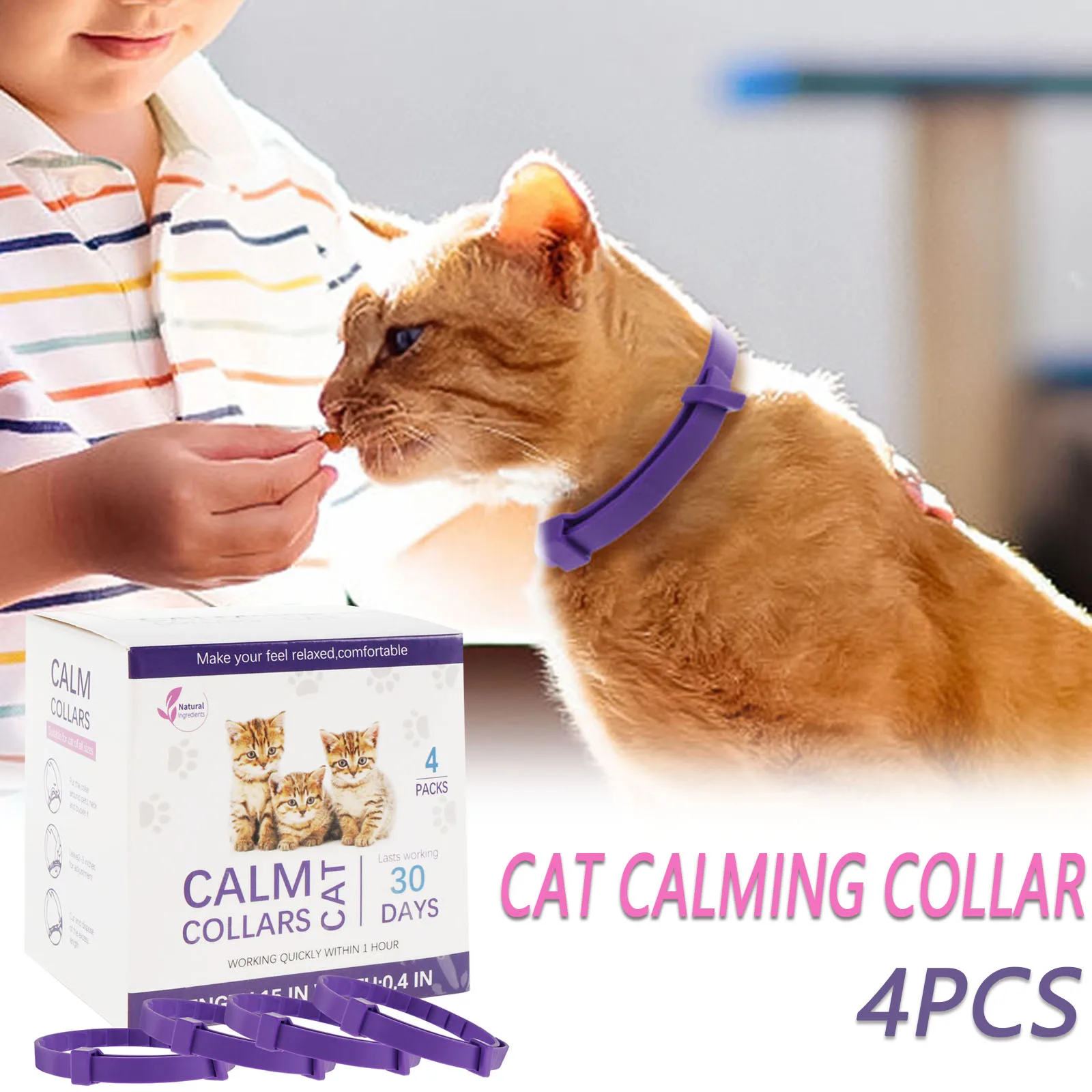 4Pcs Calming Collar for Cats Pet Calming Pheromone Collar for Cats Dogs Calming Collar For Cats Adjustable Anxiety Pheromone