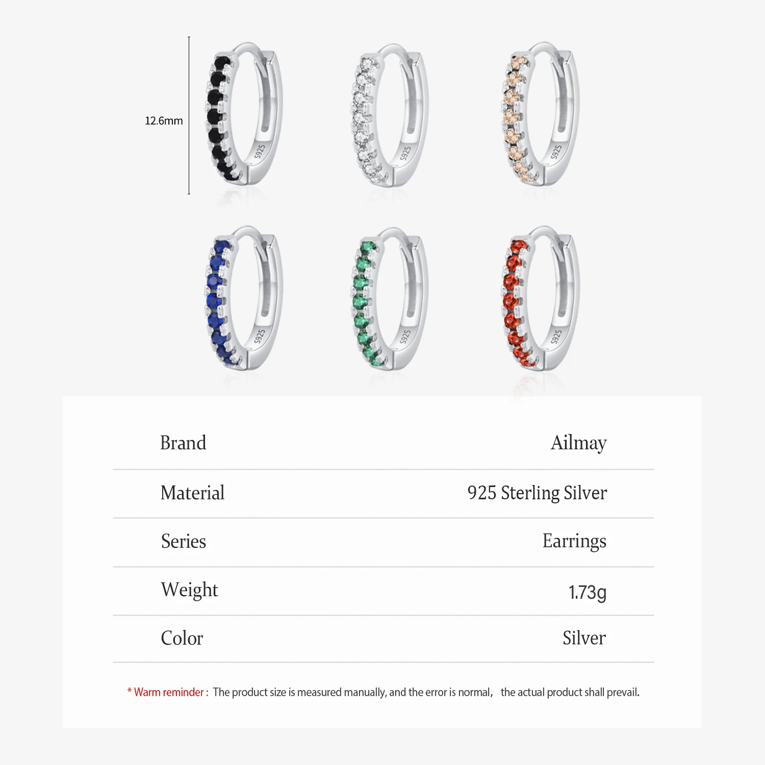 Ailmay 925 Sterling Silver Colorful zircon Hoop Earrings For Women Fine Jewelry  Party Gift Bohemian Style Earrings image 6