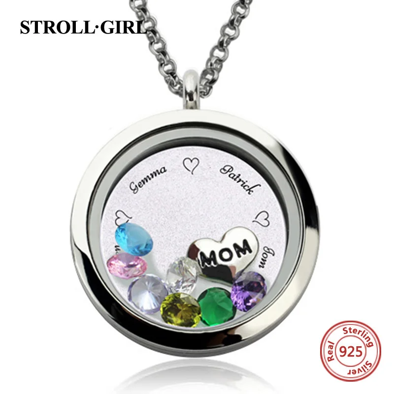 

Strollgirl 925 Sterling Silver Personalized Customizable Engraved Floating Charm Locket for Mom or Grandma Silver Jewelry