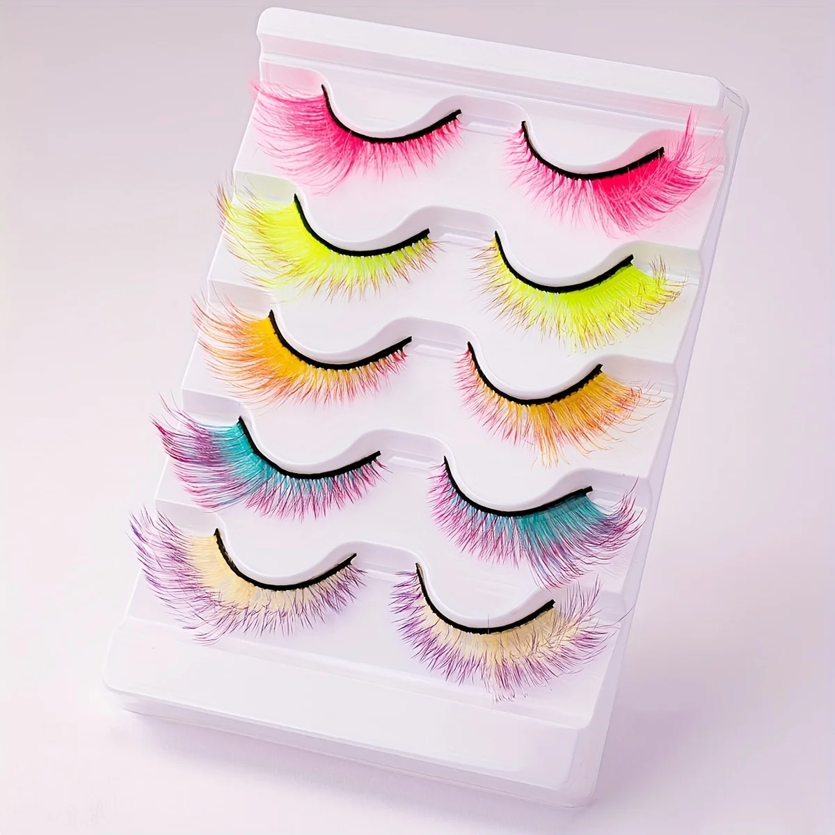 5 Pairs Colored Lashes Cat Eye False Lashes Faux Mink Lashes With Color Natural Fluffy Eyelashes suited Cosplay Makeup Tool