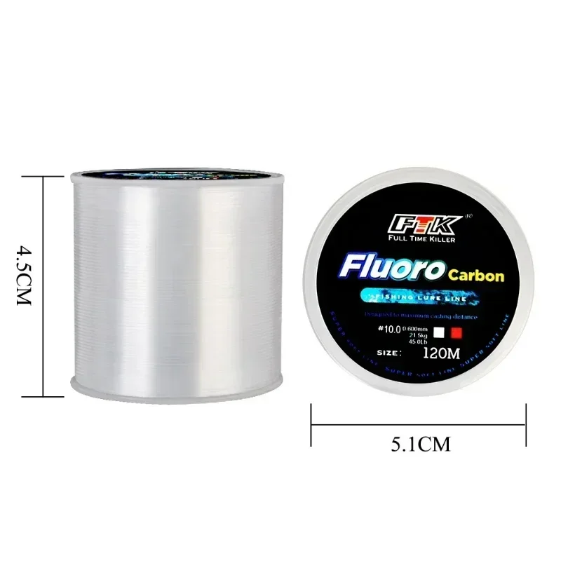 New 120M Carbon Fiber Coating Leader Lure Fishing Line 0.14-0.6mm 1.88-21.5kg Wearable Fluorocarbon Line Accessories