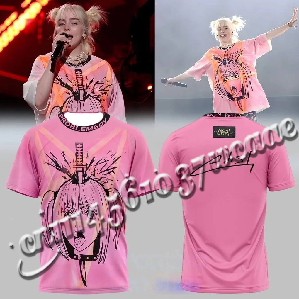 2026/27 Unisex Rosa Eilish Anime Samurai Print T-Shirt Atmungsaktives Casual Streetwear Konzert-T-Shirt mit Signatur für Fans Geschenk