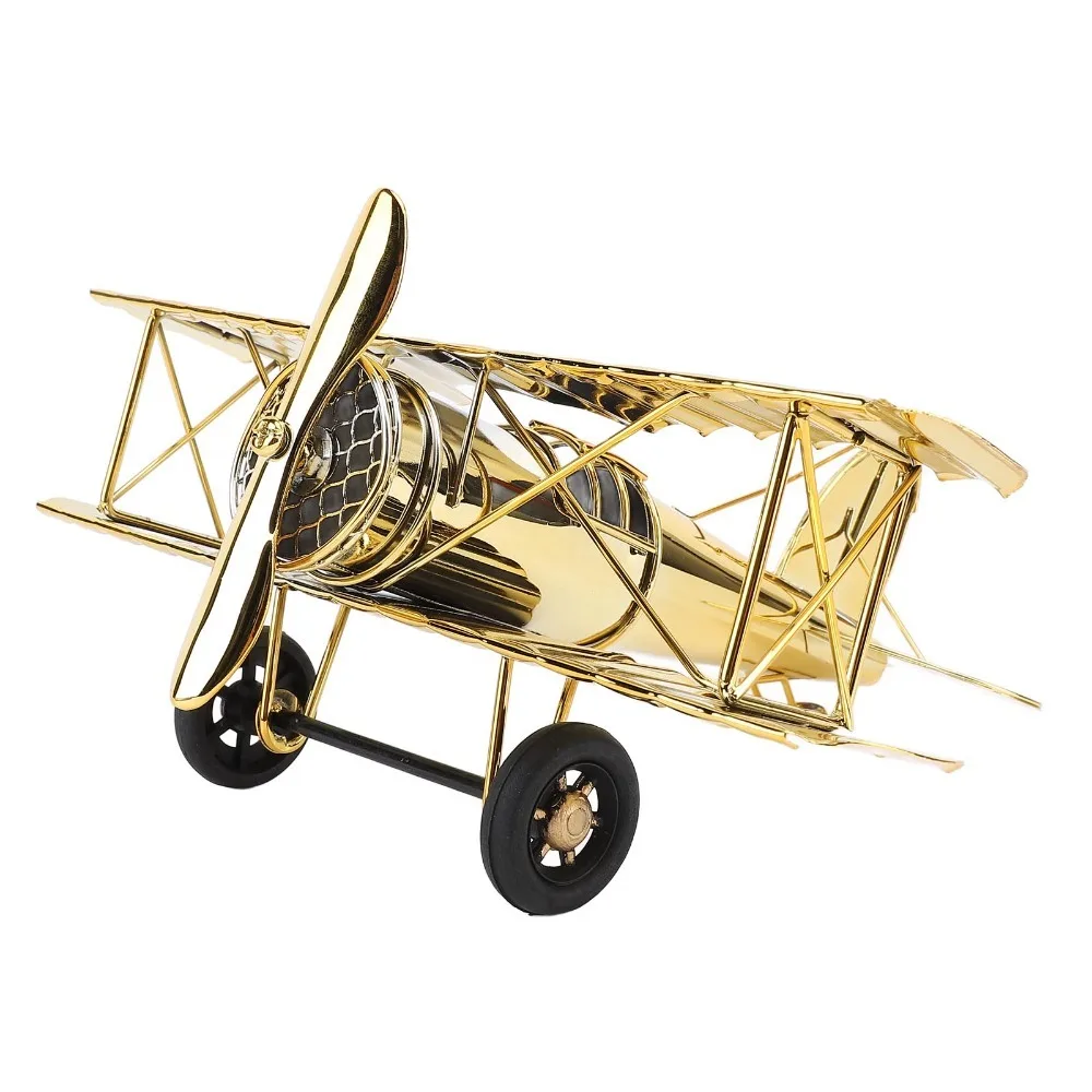 Iron Vintage Airplane Model Mini Size Airplane Metal Aircraft Ornament Retro Aviation Styling Gold, Sliver
