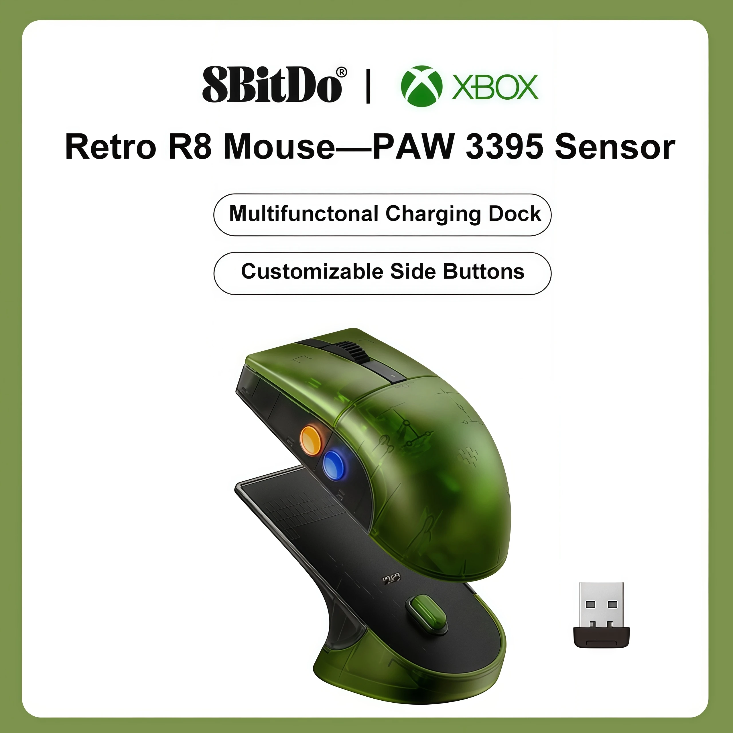 8bitdo-retro-r8-mouse-xbox-edition-collaboration-paw-3395-optical-sensor-26000-dpi-wireless-mouse-4k-polling-rate-programm
