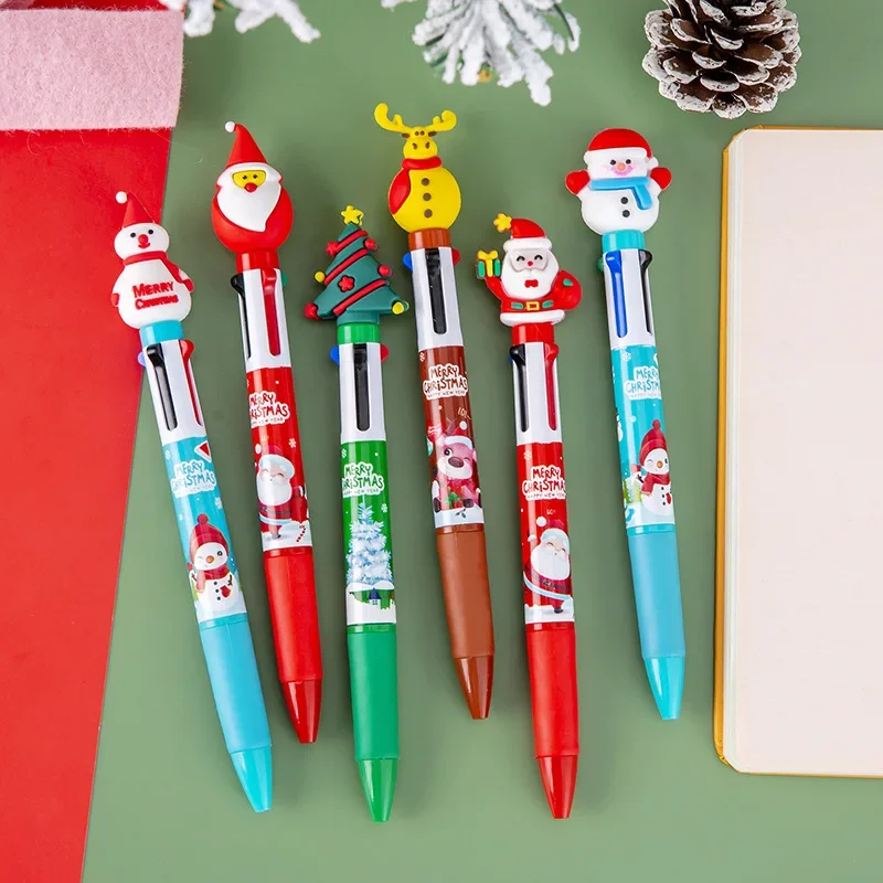 Imagem -04 - Kawaii dos Desenhos Animados Caneta Esferográfica Bonito Papai Noel Canetas Árvore de Natal Rena Bonecos de Neve Cores Estudante Papelaria Presentes 10 Pcs por Lote