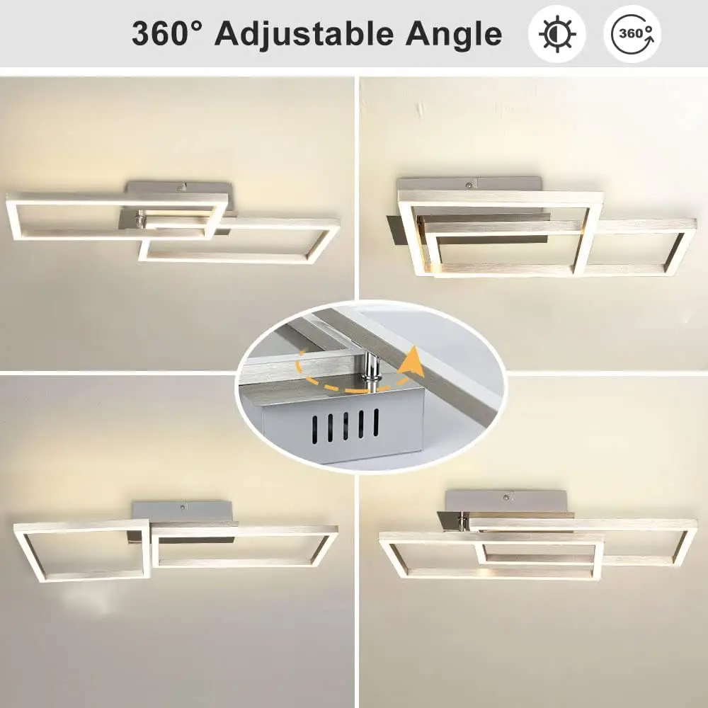 Depuley-Plafonnier LED Moderne à Intensité Réglable, 2 Ampoules avec Télécommande, Cadre Pivotant en Métal Chromé Blanc, 30 W