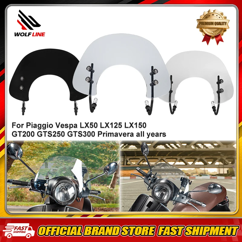 WOLFLINE Windshield For Vespa GTS 125 250 300 GTS125 GTS300 Motorcycle Windscreen Wind Screen Shield Deflector Accessories