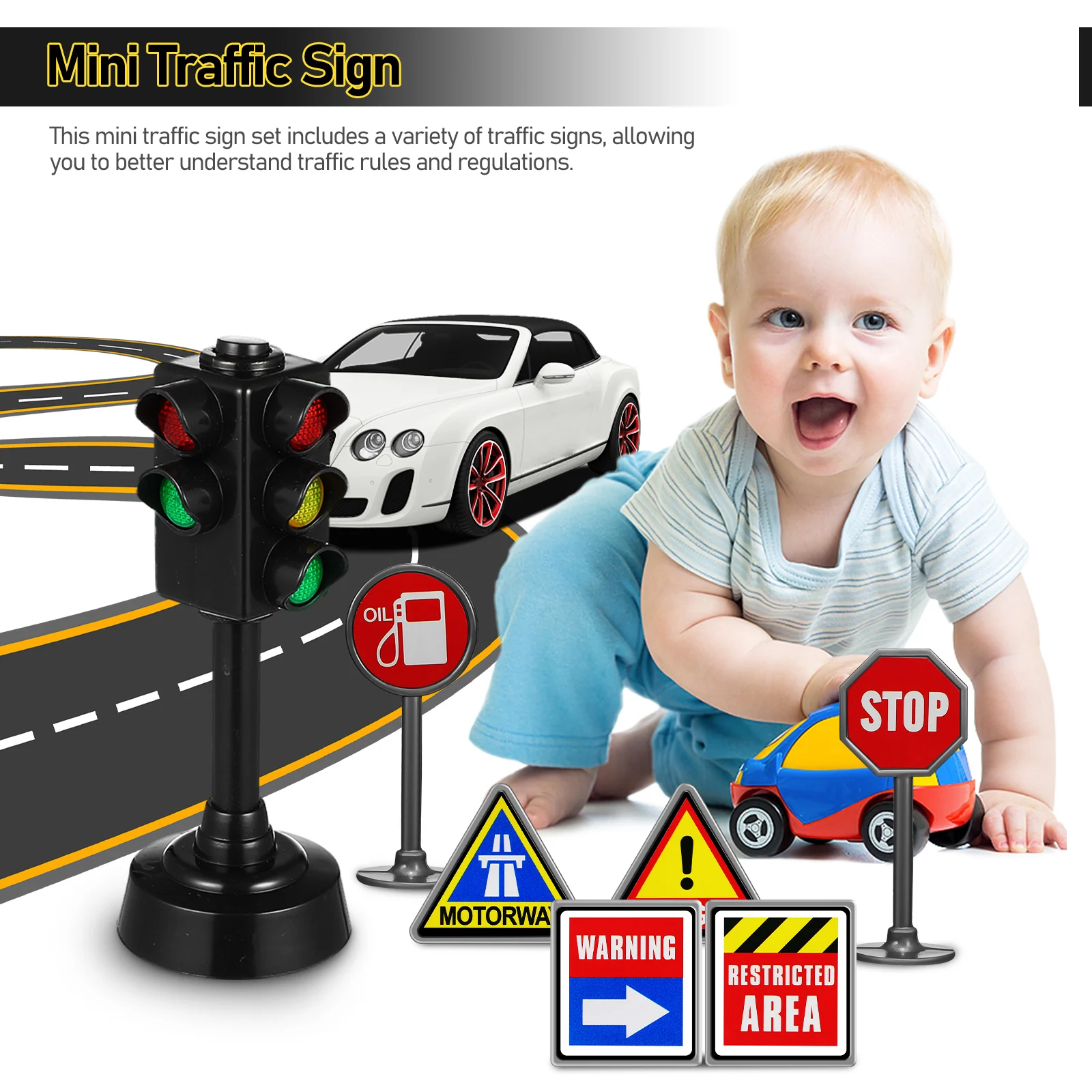 1 Set Traffic Signs Mini Traffic Cones Traffic Light Road Signs Traffic Light Lamp Early Education Toys