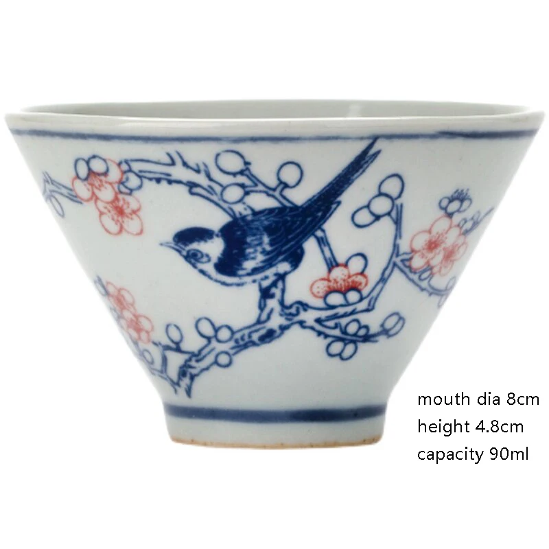 Jingdezhen Kung Fu Tea Set with Antique Glazed Decals Joyful Eyebrow Bamboo Hat Cup Master's Tea Tasting Cup