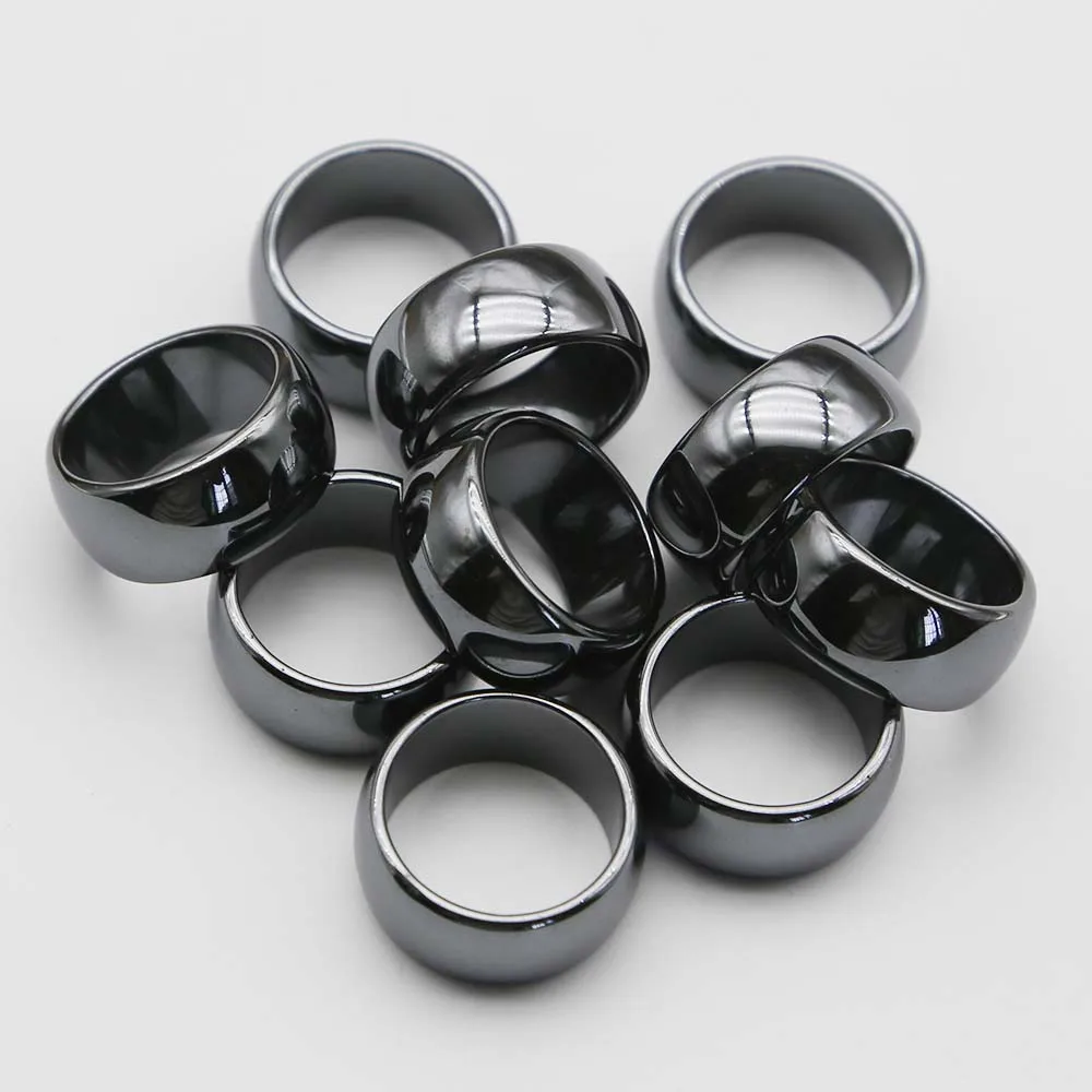 Free Shipping 10mm Natural Black Gallstone Hematite Arc Ring Men's Non-magnetic Flat Finger DIY Fashion Gift Wholesale 24Pcs/Lot