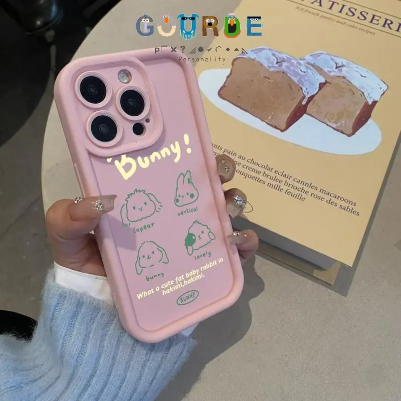 

Gourde Cute Green Line Bunny Patterns Drop-resistant Phone Case for Iphone 16 15 14 12 13 11 Pro Max Ip 7 8 Plus X Xs Xr Xs Max