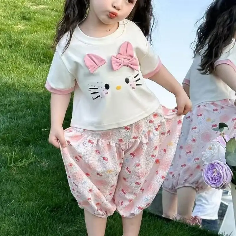

Sanrio Children's Suit Hello Kittys Summer Girls Short Sleeves Trousers New Style Casual Comfortable Loose Cute High End Gifts