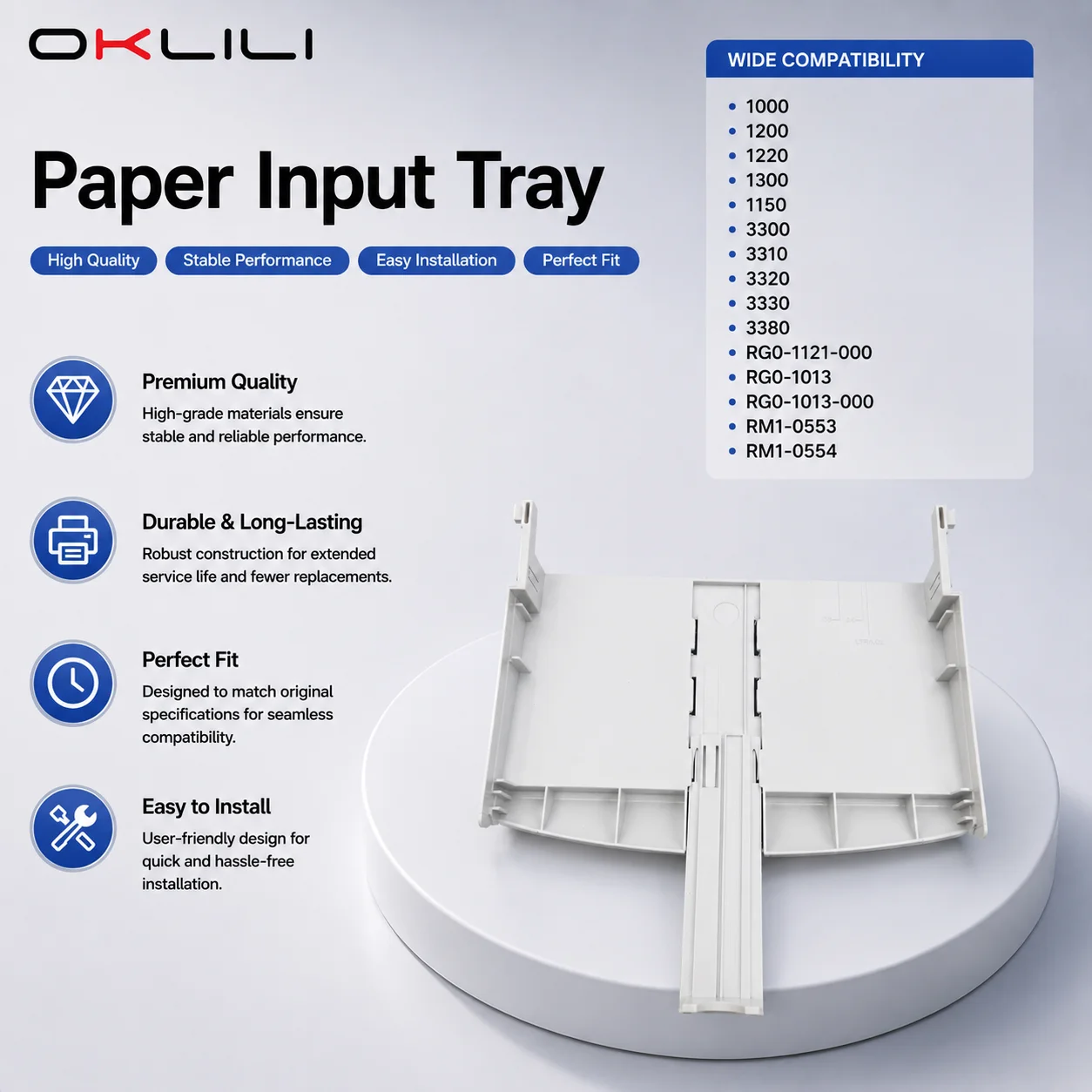 Printer Paper Input Tray  for HP LaserJet 1000 1200 1300 3300 Series, Input Feeder Replacement Part Compatible with 3310 3320