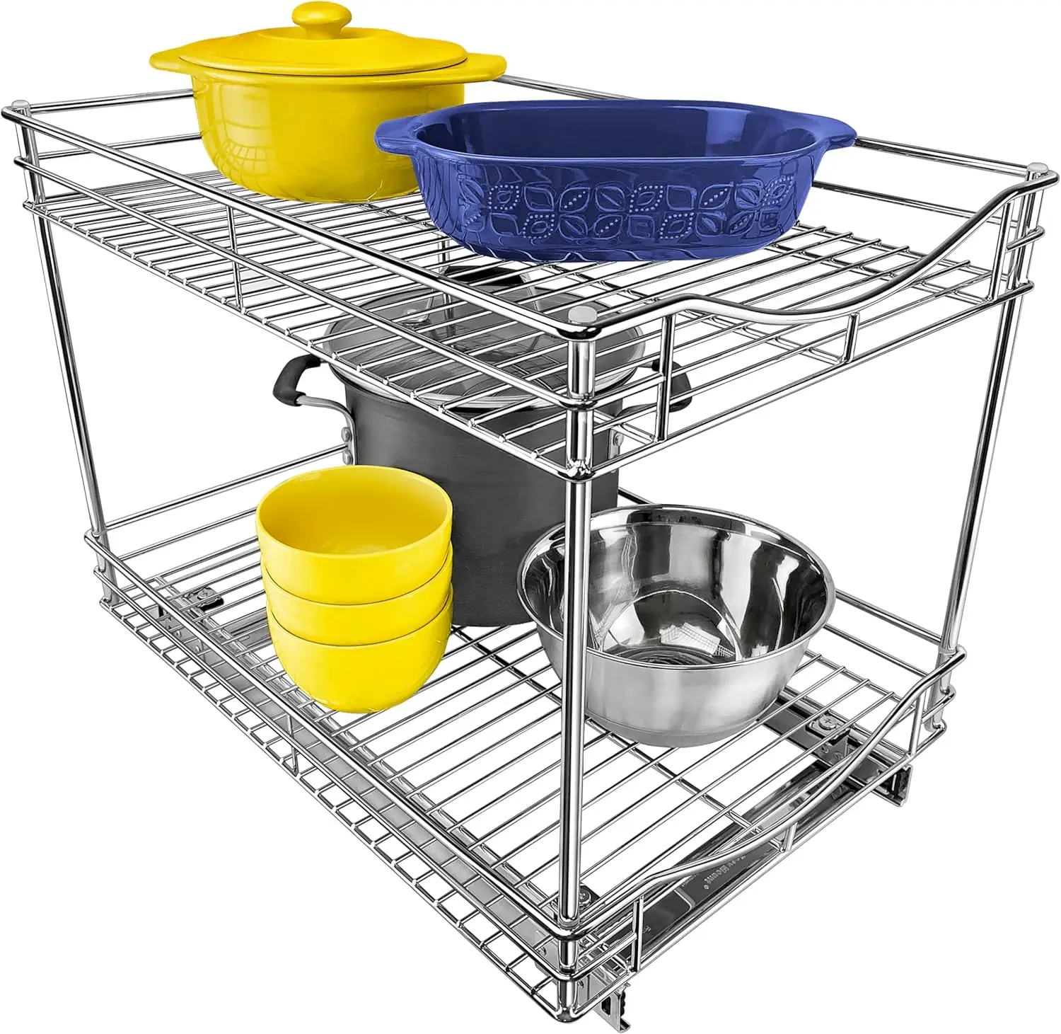 

Pull Out Cabinet Organizer 2 Tier Slide Out Drawer for Kitchen Pantry Shelves Heavy Duty Chrome