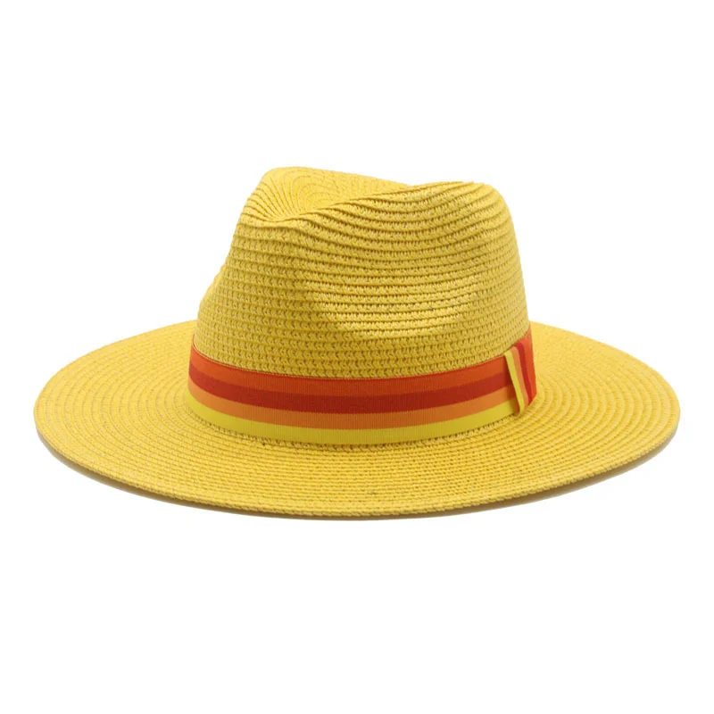 Summer Hats Women Men Wide Brim Ribbon Band Green Red Sun Hats Sun Protection Casual Outdoor Beach Straw Hats Sombreros De Mujer