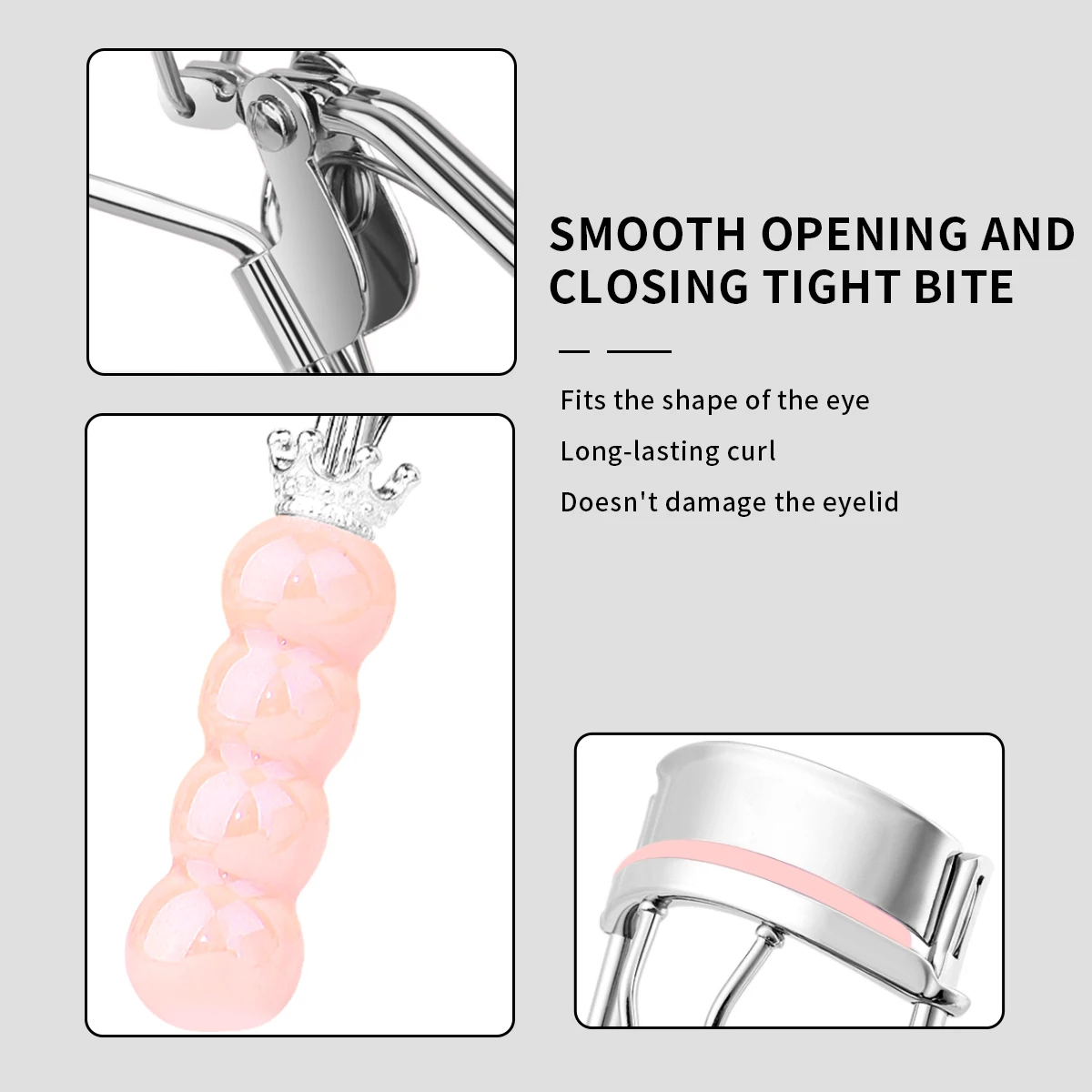 고급 수공예 크라운 세라믹 핸들 속눈썹 뷰러, 부드럽고 반투명한 진주 세라믹 핸들 디자인, 휴대용 속눈썹 뷰러