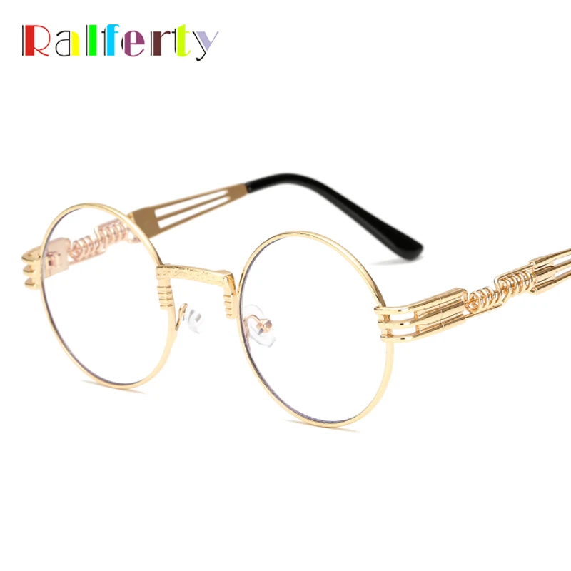Ralferty w stylu Vintage okrągłe steampunkowe okulary przeciwsłoneczne kobiety mężczyźni Steam Punk złote okulary Hip Hop odcienie Teashades przezroczysty okulary