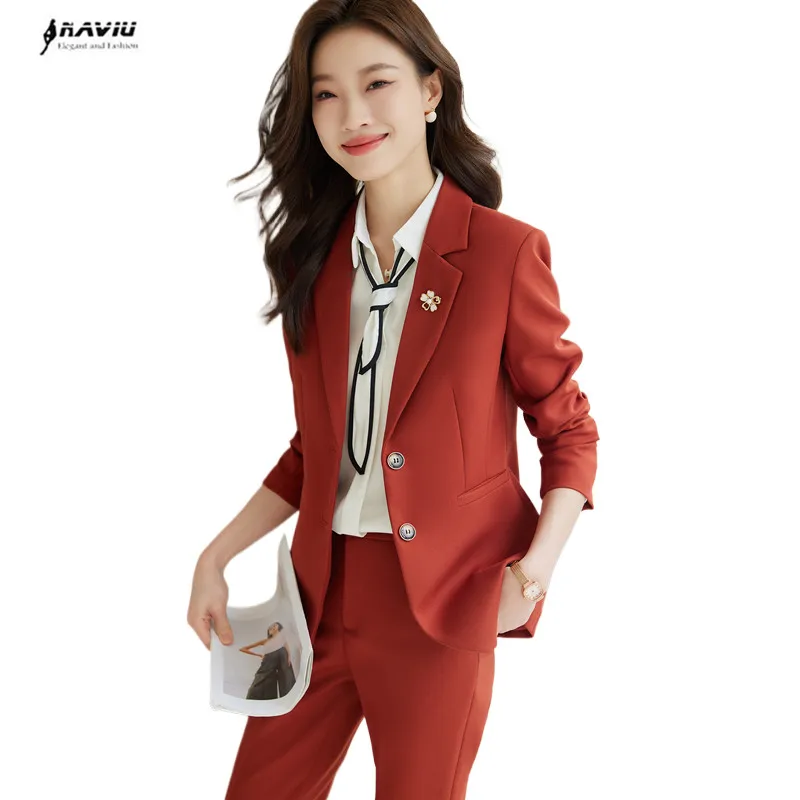 

NAVIU High End Fashion Women Suits New Autumn Temprament Business Interview Slim Blazer And Pants Sets Office Lady Work Wear